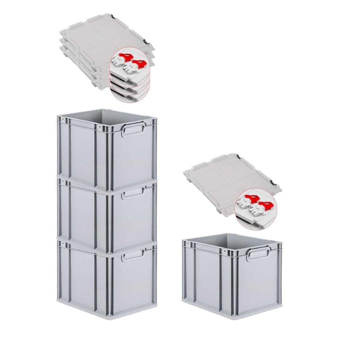 EUROBOX 4x Nextgen Economy Mit Scharnierdeckel Grau/Rot Griffe Geschlossen 30 Liter - Rot, Kunststoff (30/32/40cm) - PROREGAL