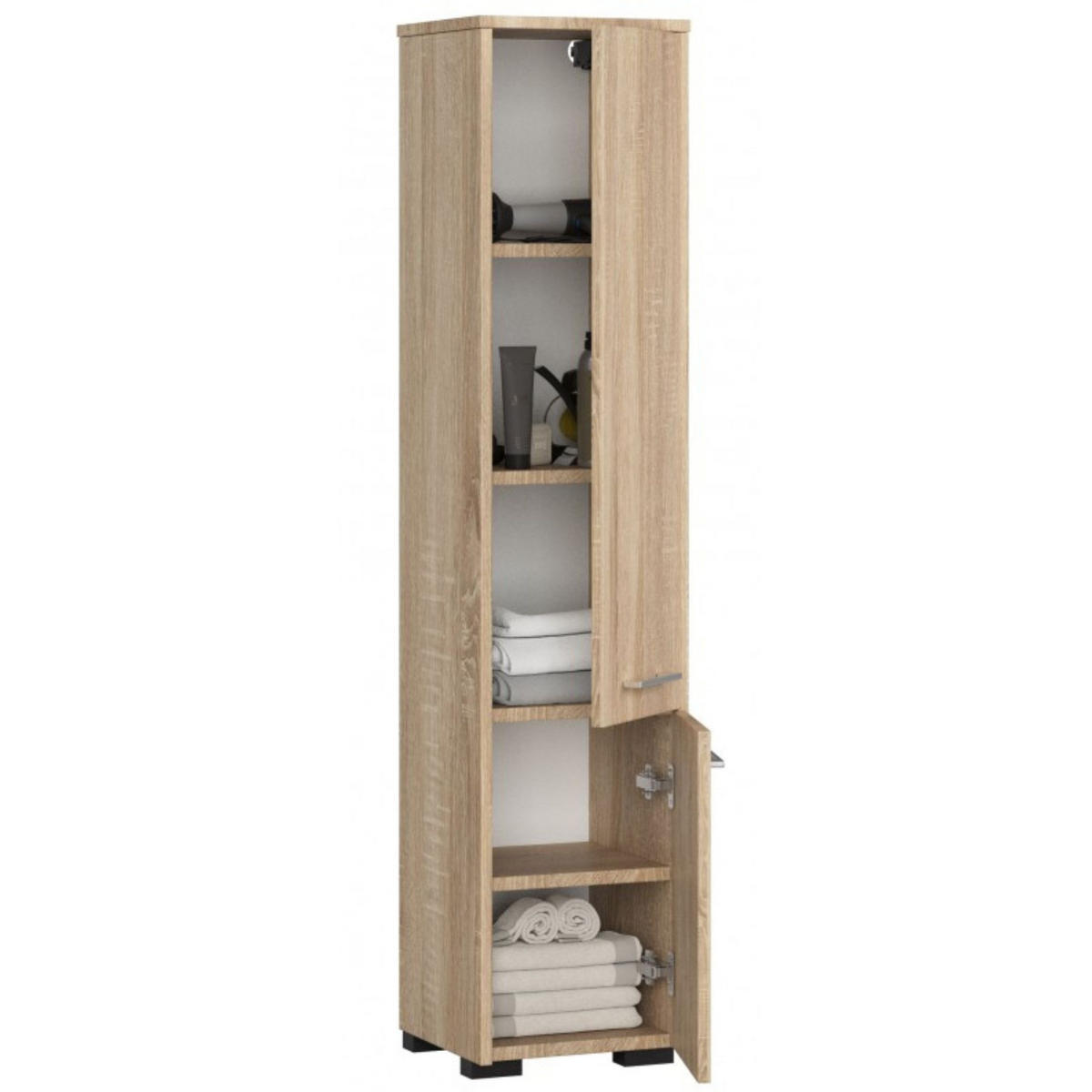 HOCHSCHRANK Sonoma-Eiche 30x30x140 cm - Silberfarben/Sonoma Eiche, Holzwerkstoff/Kunststoff (30/140/30cm) - Akord