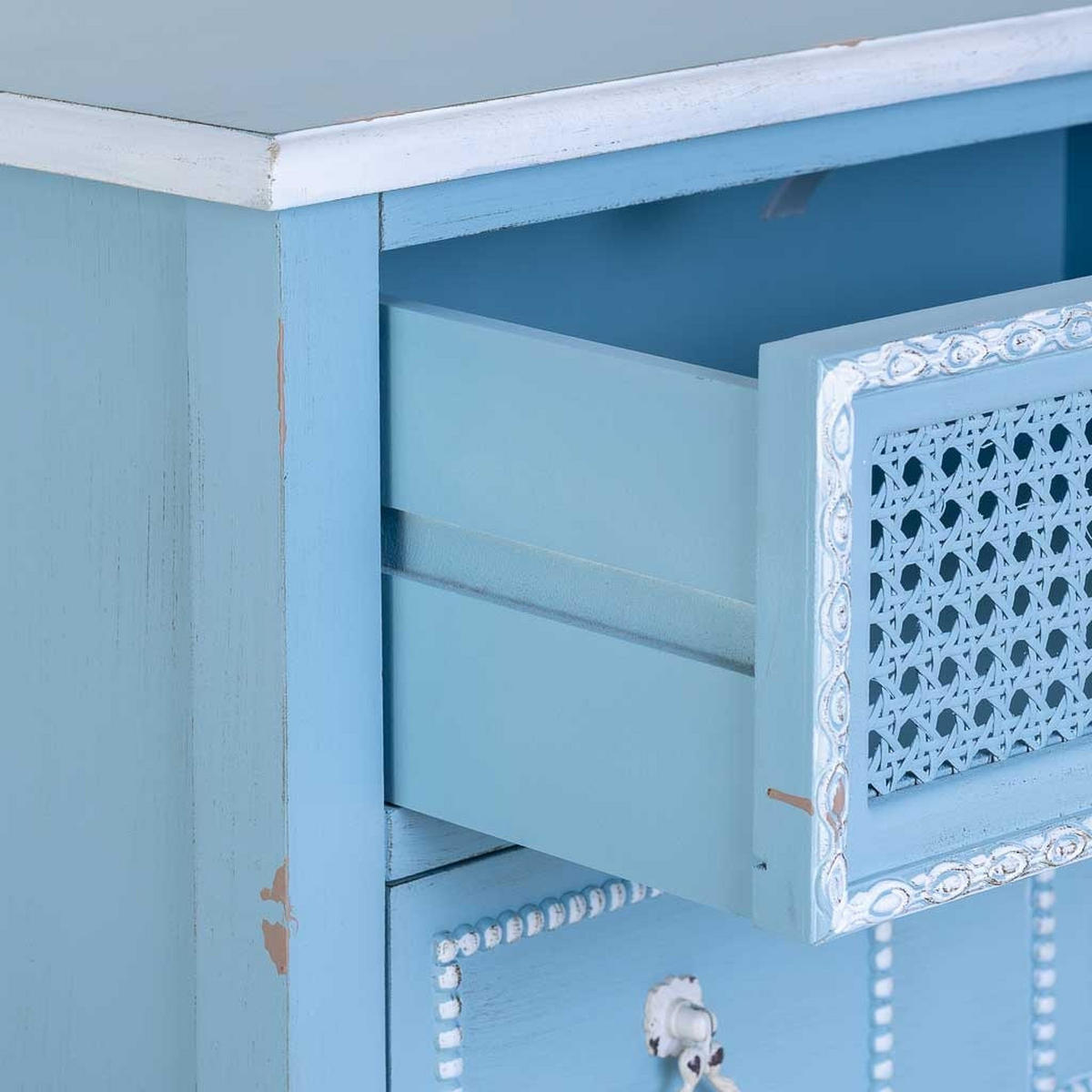 BLAU lackierte Kommode aus Holz 56x36x119 cm - Blau, Holz (56/119/36cm) - Wanderlust
