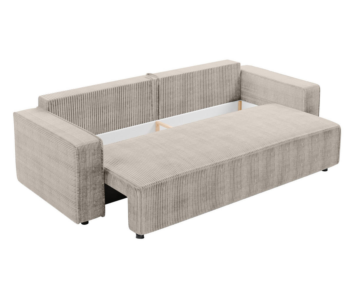 BIGSOFA Aydin Sofa Beige 238/94/85 cm Cord mit Schlaffunktion Bettkasten - Beige/Schwarz, Kunststoff/Textil (238/85/94cm) - AX Living