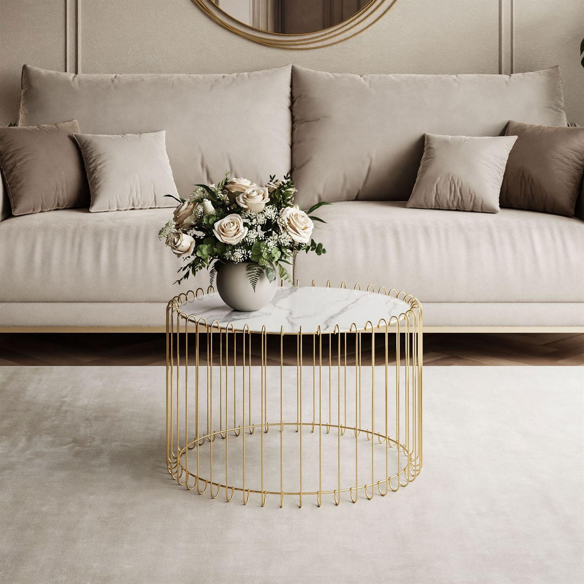 COUCHTISCH MARBELLE mit Marmorplatte, weißer Marmor/Gold - Weiß, Metall (60/60/39cm) - Lookway