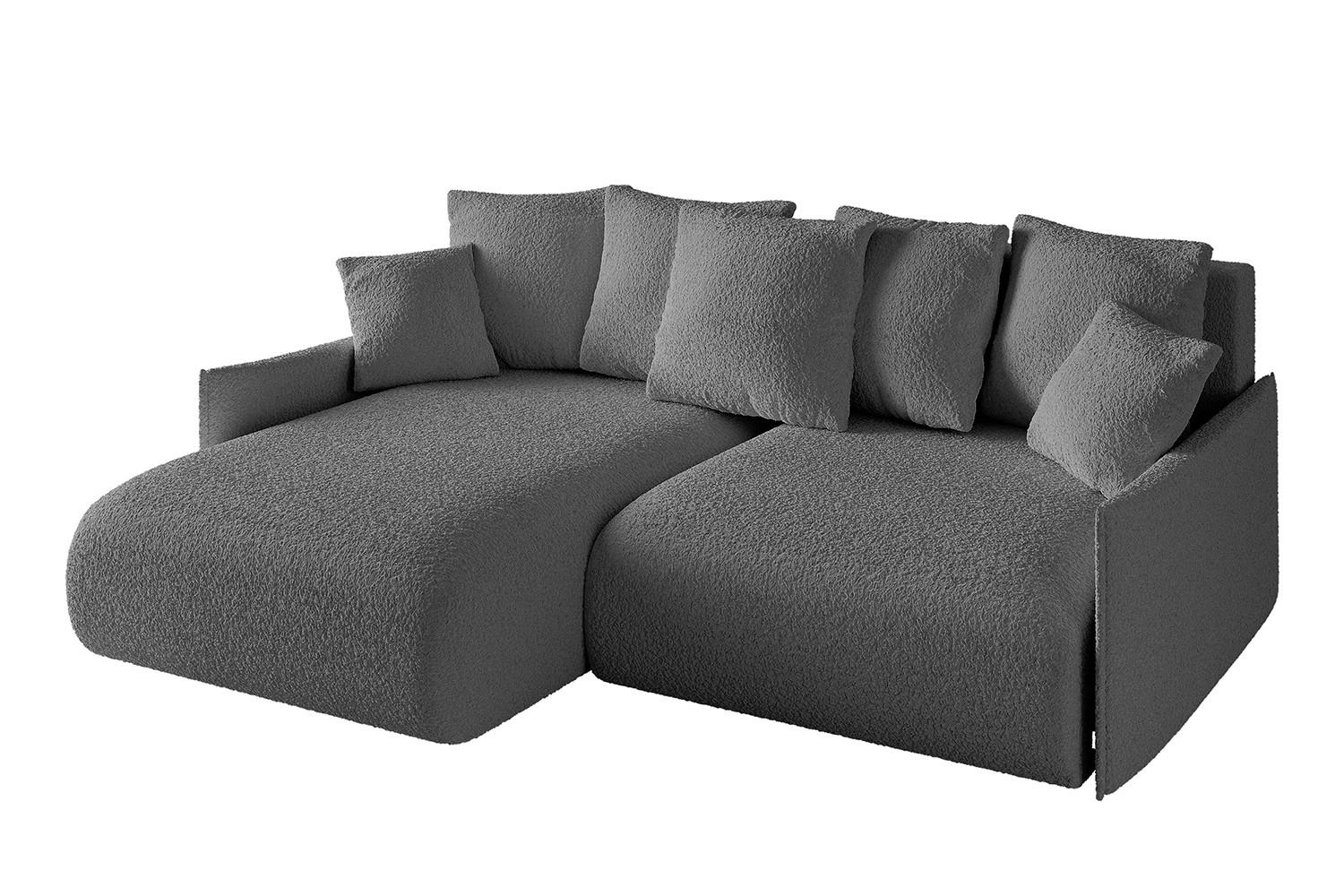 ECKSOFA mit Schlaffunktion und Bettkasten ONESK-L -v1 208x165x40 Grau Bouclé - Grau, Holzwerkstoff/Kunststoff (208/165cm) - ALTDECOR