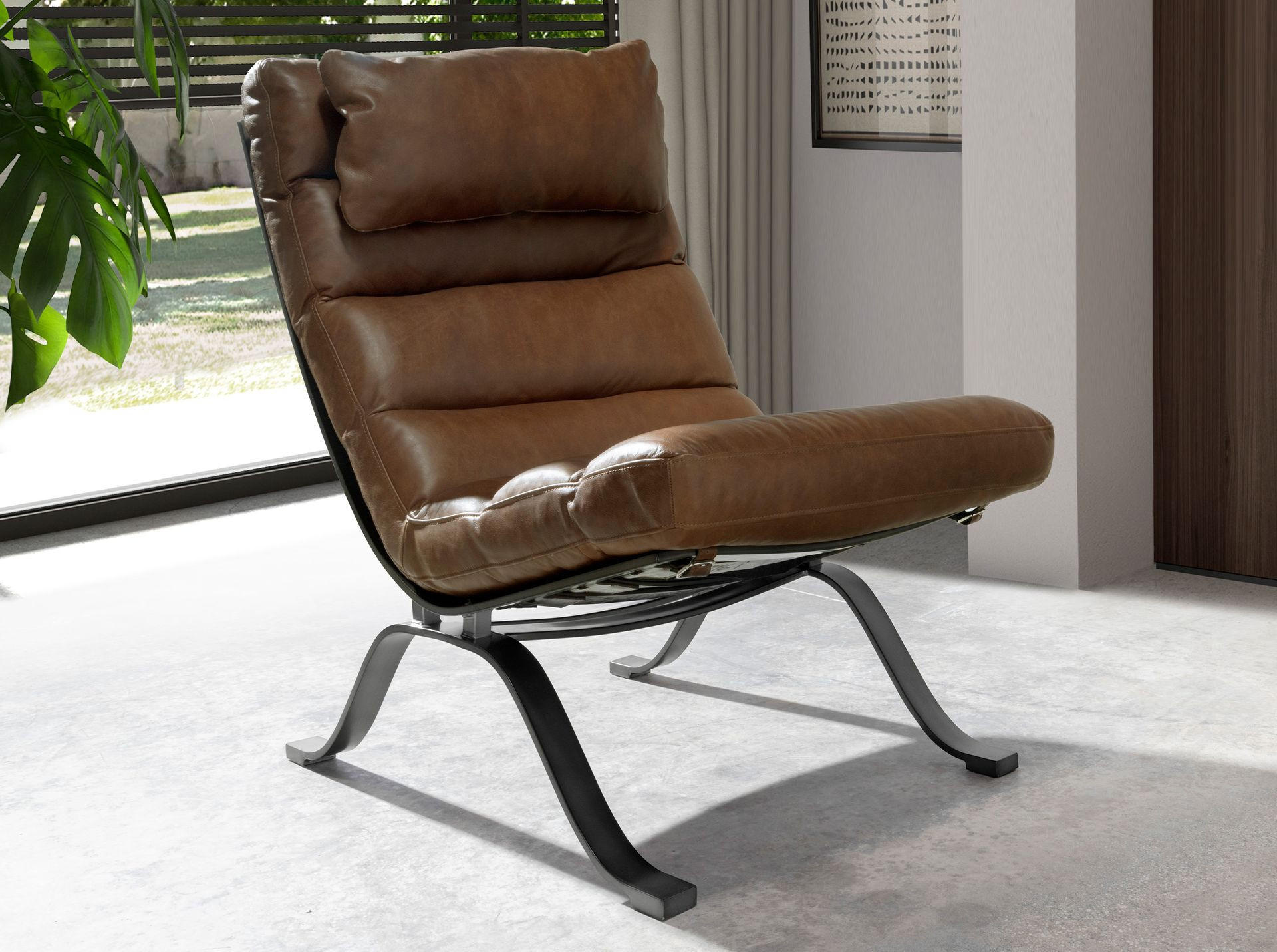 SESSEL Dunkelbraun Stahl 66/96/90 cm - Braun, Leder/Metall (66/90/96cm) - ANGEL CERDA