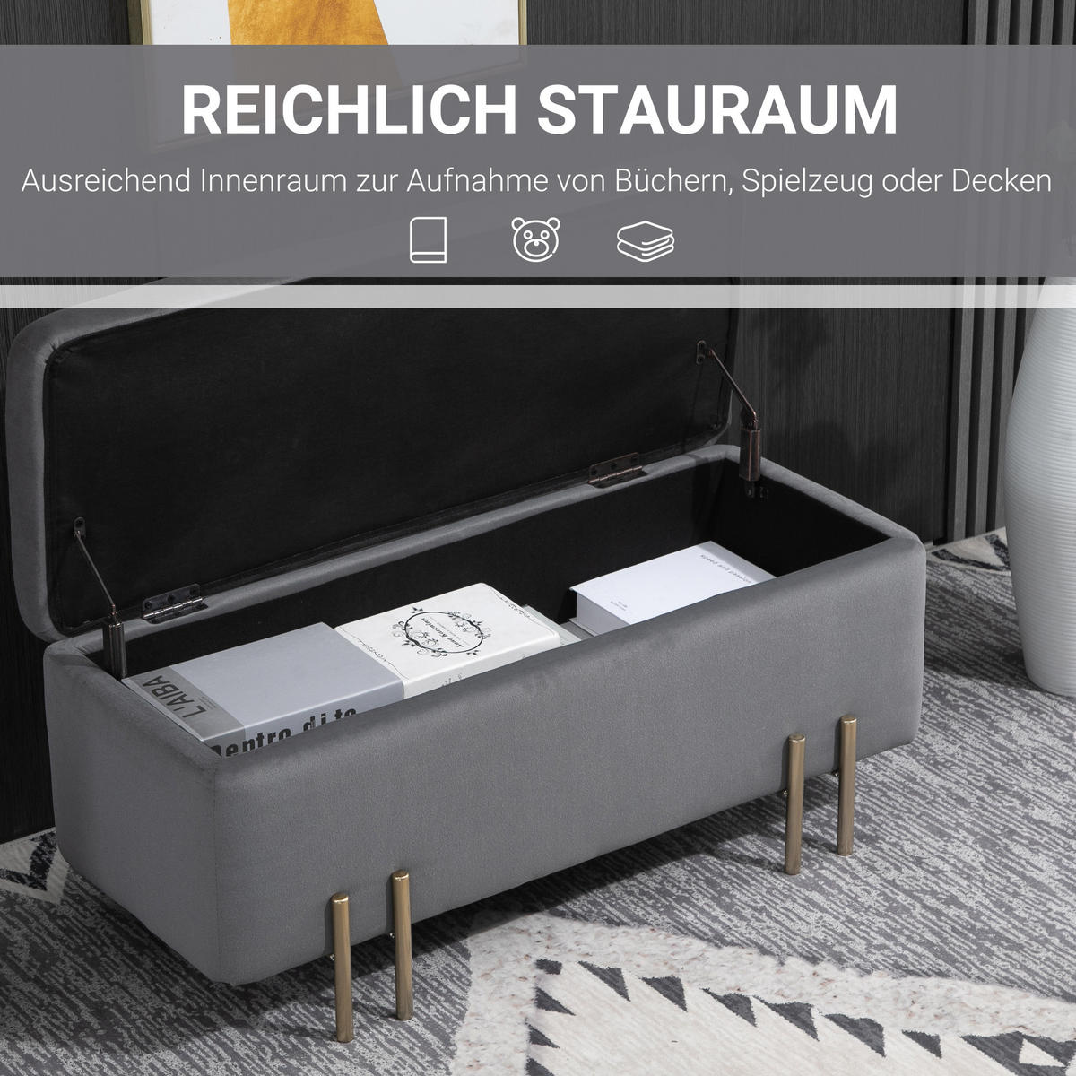 SITZBANK Eleganter Polsterbank mit Stauraum Truhenbank Dunkelgrau - Dunkelgrau, Textil (40/42/100cm) - HOMCOM