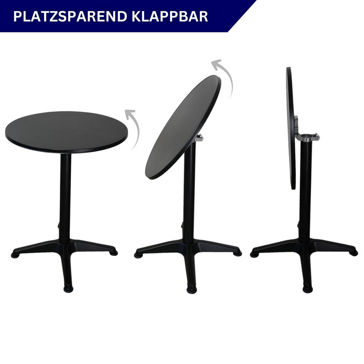 STEHTISCH mit Hussen klappbar HxØ 75-115x60cm MDF-Platte mit Edelstahlbeschichtung Schwarz - Schwarz, Metall (115/60/115cm) - CHEFGASTRO