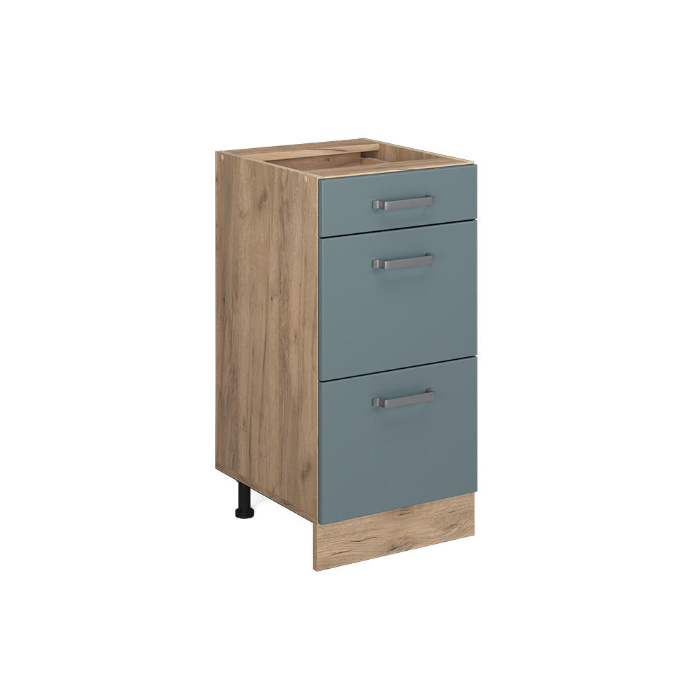 KÜCHENUNTERSCHRANK R-Line Blau-Grau 40 cm mit Schubladen, ohne AP - Honigeiche/Eiche Wotan, Holzwerkstoff (40/81.6/46cm) - Vicco