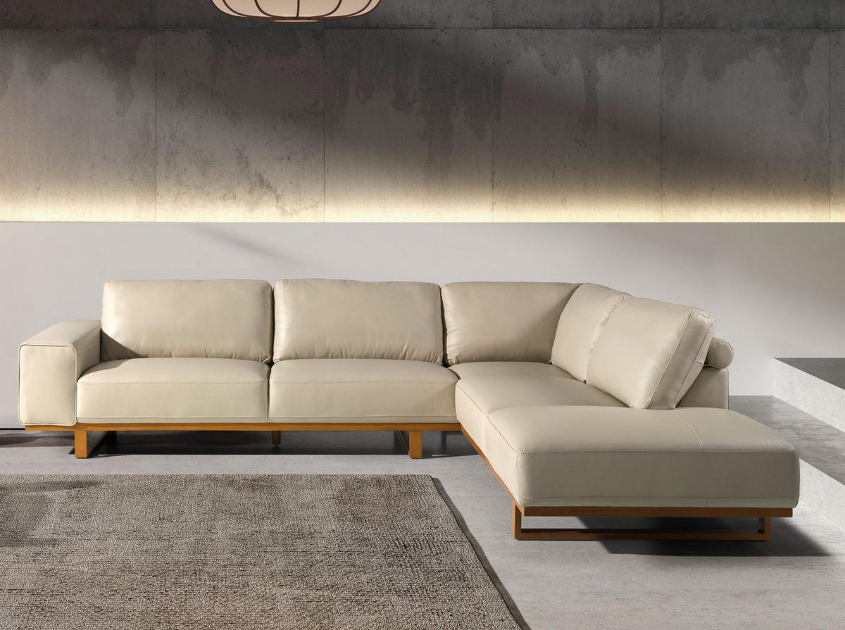 ECKSOFA Rechtes Ecksofa in Leder sand 316/252/82 cm - Sandfarben/Honig, Leder (316/252cm) - ANGEL CERDA