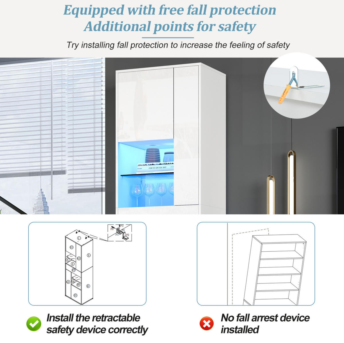 VITRINE 55/38/170 cm in Weiß mit LED-Beleuchtung und Hochglanzfront - Weiß, Holzwerkstoff (55/170/38cm) - Flora Grace