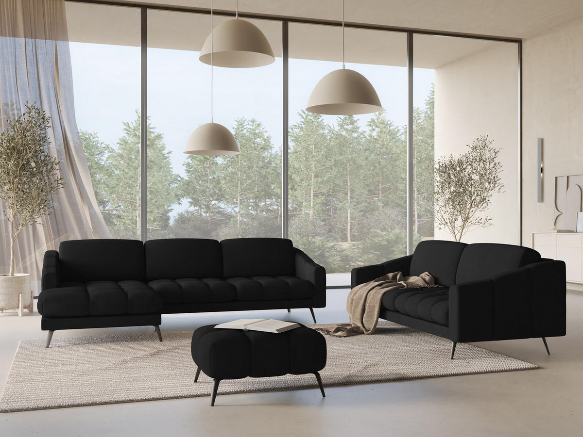 ECKSOFA Links Chenille Stoff Schwarz - Schwarz, Textil/Metall (160/264cm) - Makamii