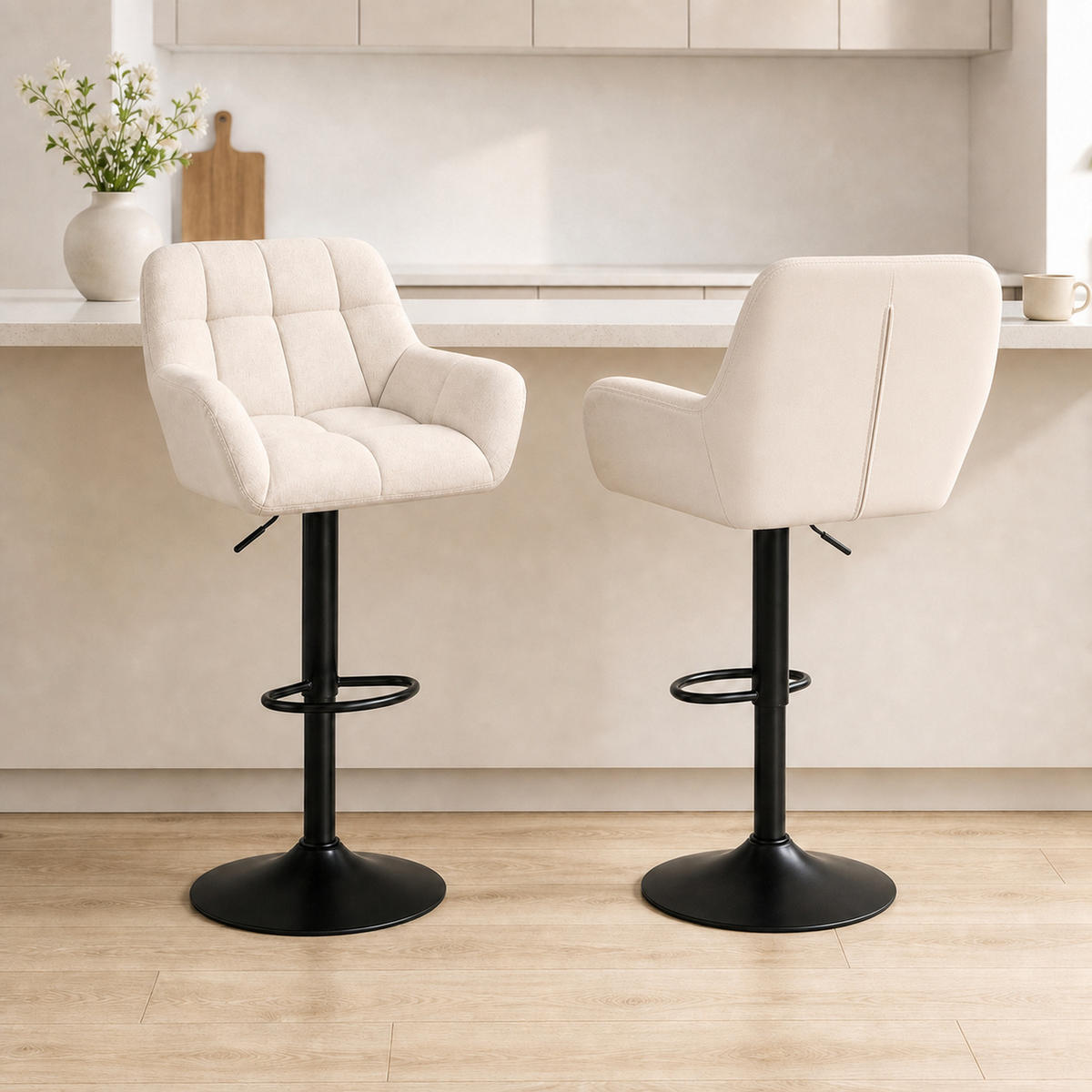 BARHOCKER 2er-Set Creme 57.5/52.5/114.0 cm - Creme, Leder (52.5/114/57.5cm)