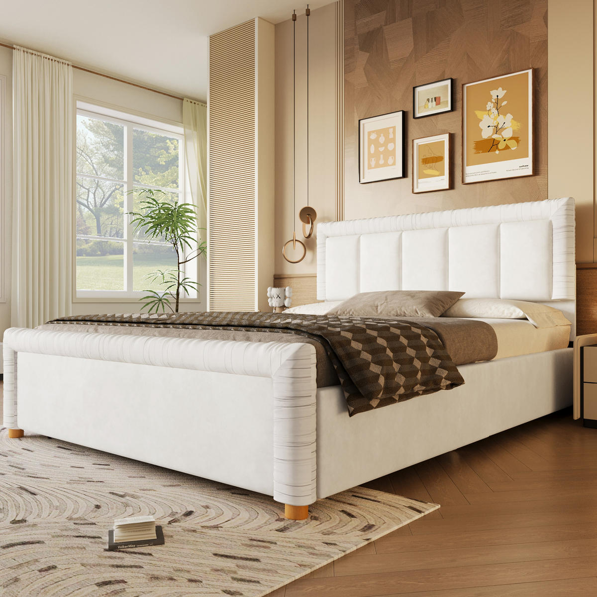 POLSTERBETT aus französischem Samt 140x200 cm Beige mit 2 Schubladen - Beige, Textil (140/200cm) - Modfu