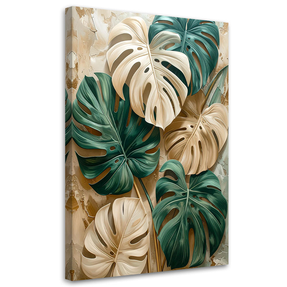LEINWANDBILDER, Exotische Monstera-Blätter in Grün- und Cremetönen - Beige, Textil (20/30cm) - Feeby
