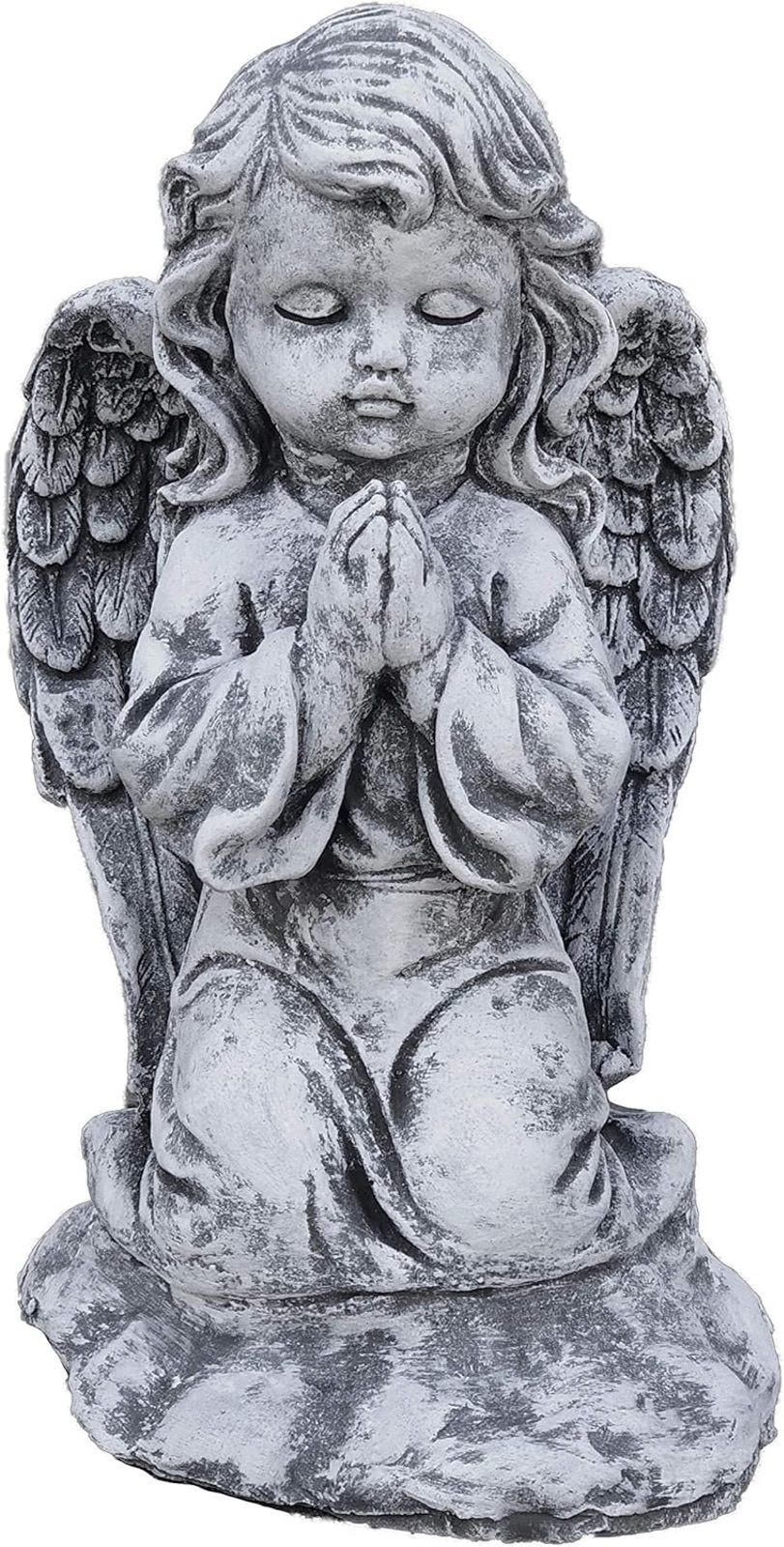 STEINFIGUR Engel kniend, massiver Steinguss, Frostfest - Grau, Stein (22/32/22cm) - stoneandstyle