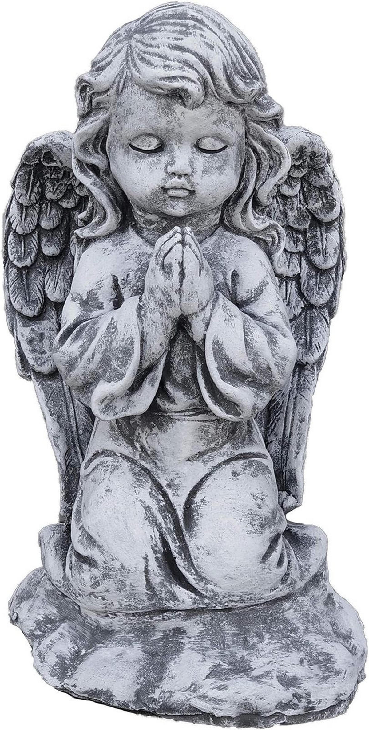 STEINFIGUR Engel kniend, massiver Steinguss, Frostfest - Grau, Stein (22/32/22cm) - stoneandstyle