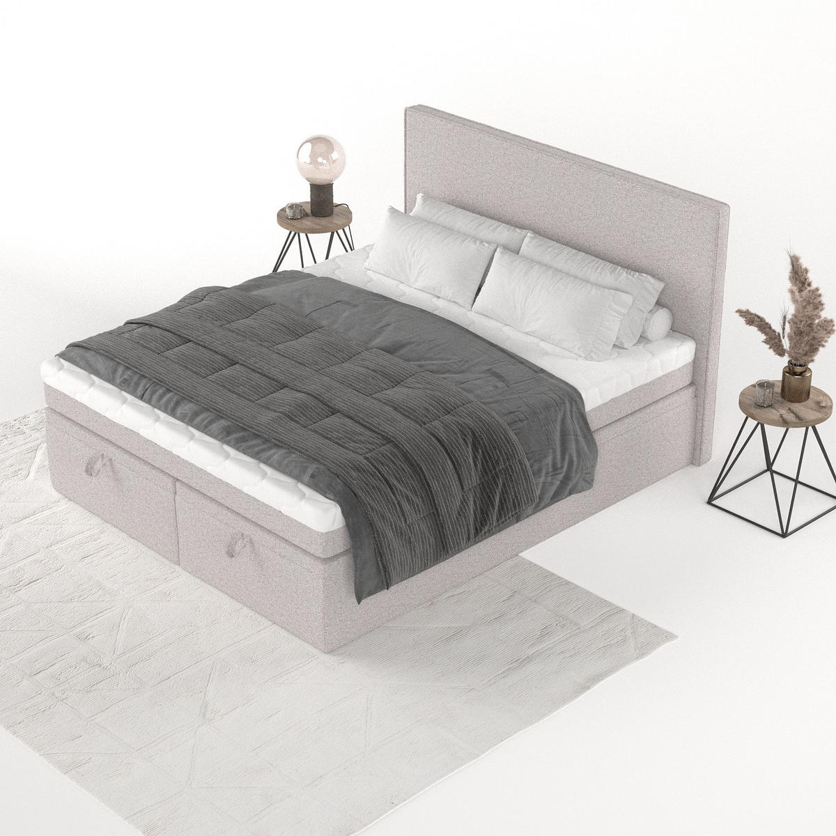 BOXBETT Zalla 140/200 cm Beige im Riva Stoff - Beige/Schwarz, Holz/Holzwerkstoff (140/200cm) - AltaBeds