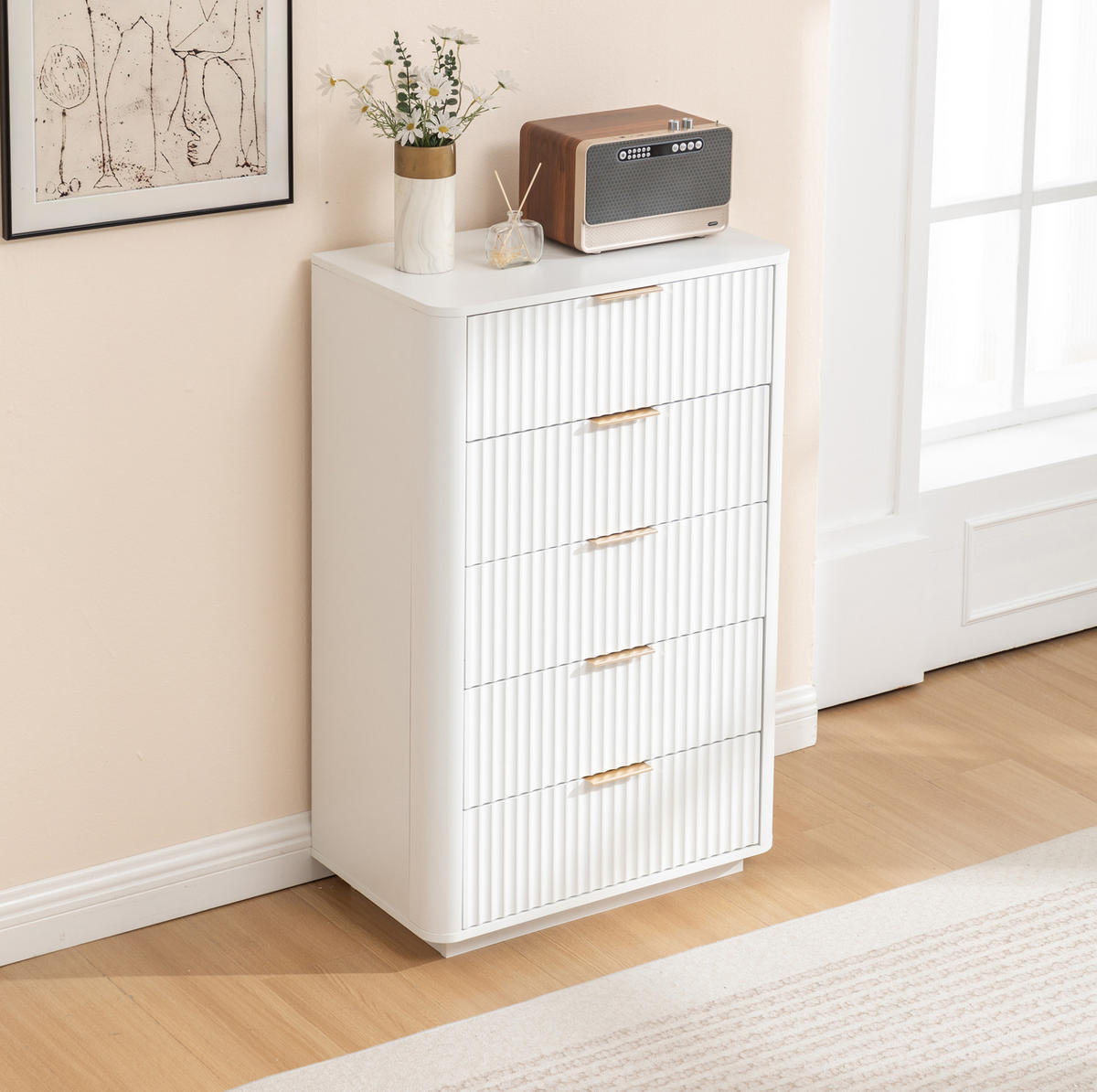 KOMMODE in Weiß 70x40x108 cm mit 5 Schubladen und Soft-Close-Funktion - Weiß, Holzwerkstoff (40/108/70cm) - IVMEU