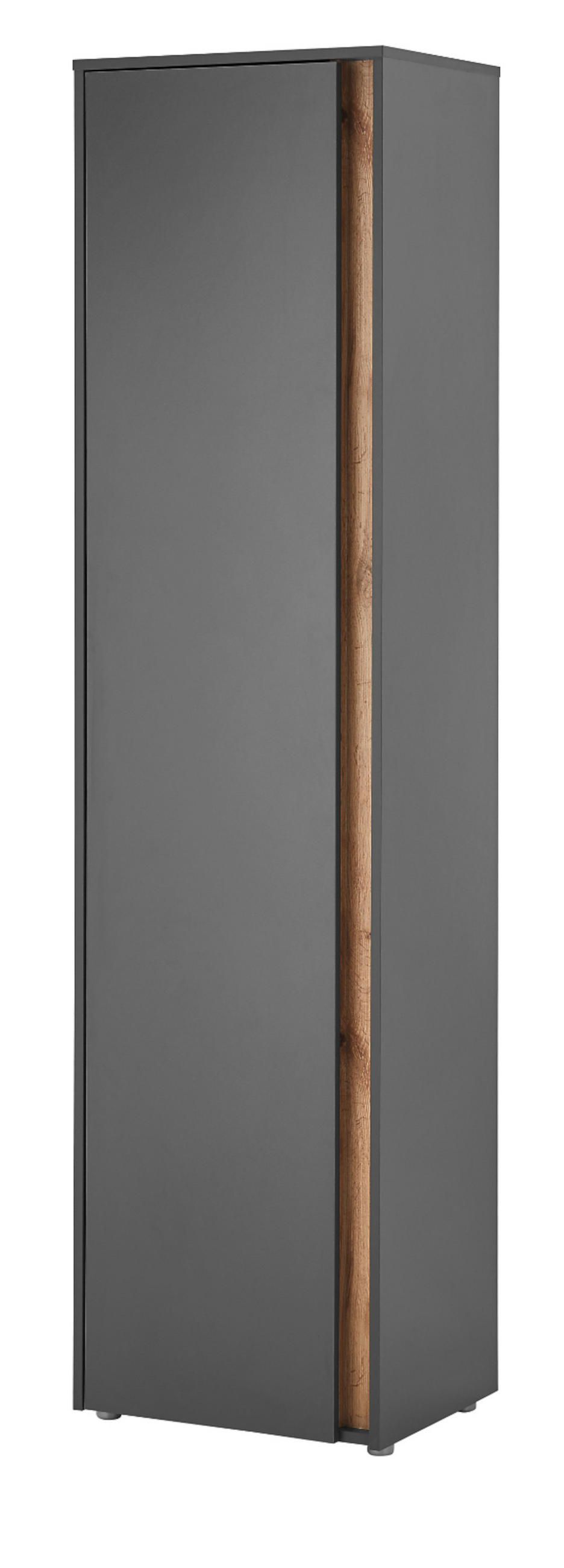 SCHUHSCHRANK grau matt, Eiche Wotan 50x200 cm, Graderobenschrank 10 Fächer - Eiche Wotan/Schwarz, Holzwerkstoff/Kunststoff (50/200/40cm) - Furn.Design