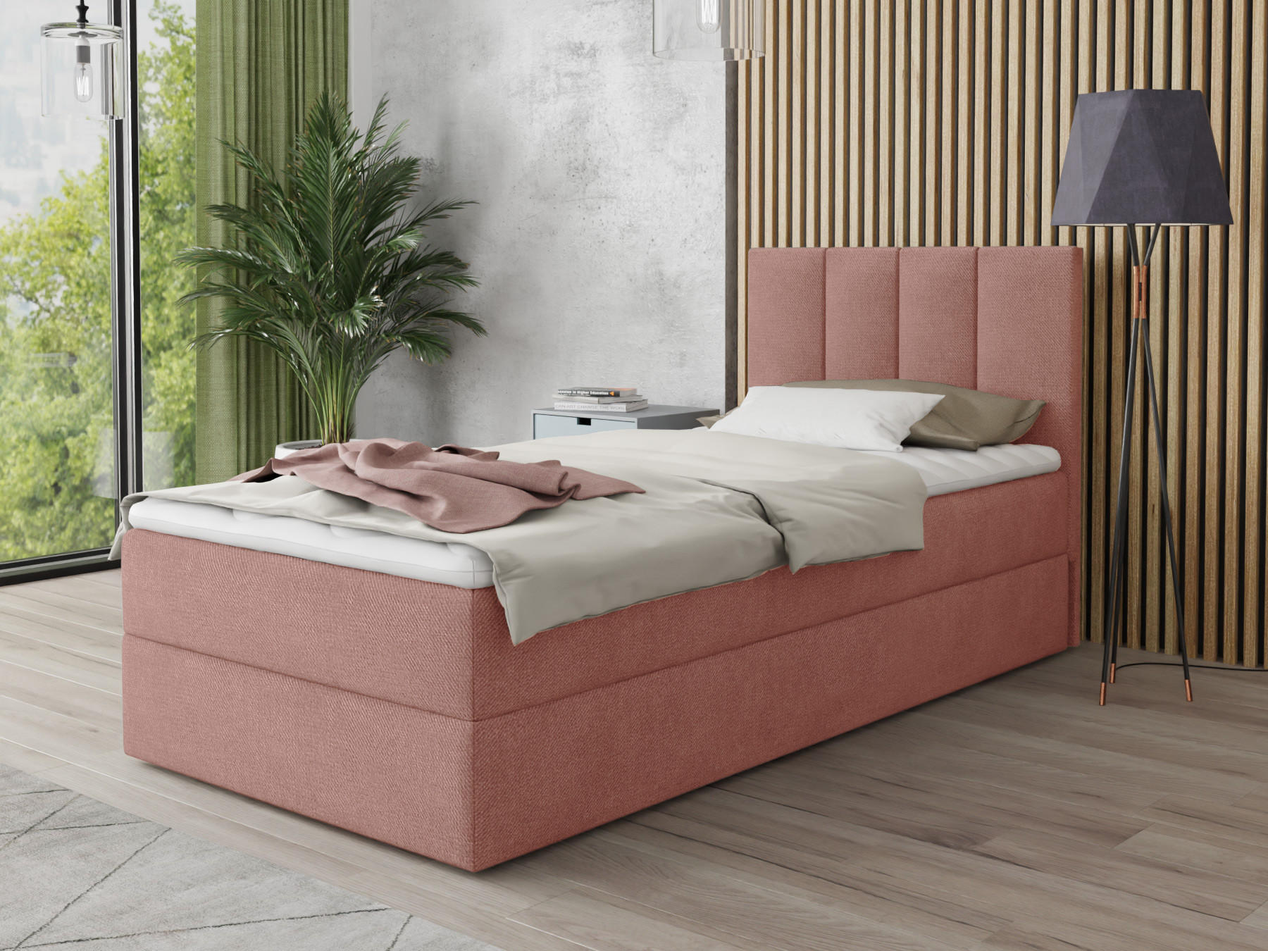 BOXBETT Star Mini - 120x200 - Pink (Kronos 29, Velvet) - Pink/Schwarz, Holz/Holzwerkstoff (120/200cm) - Sofnet