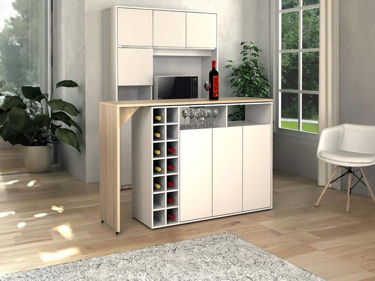 BARTISCH drehbar mit Stauraum - Weiß & Holzfarben - VINALO - Naturfarben, Holz (39.5/94.3/213.4cm) - Vente-Unique