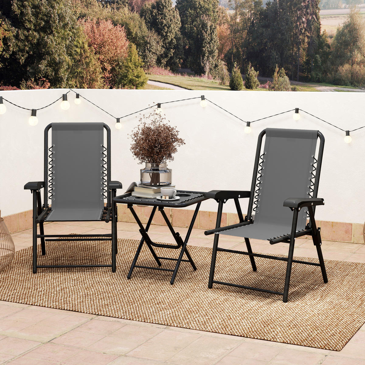 BISTRO-SET DE-07316 klappbar mit Becherhaltern Dunkelgrau - Dunkelgrau, Metall - ComfortXL