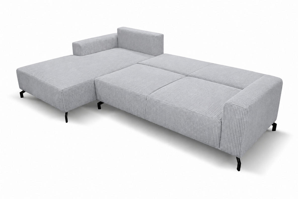ECKSOFA Aspen in L-Form, Coach mit Schlaffunktion, Farbe: Hellgrau, Cordstoff, Ottomane Links - Hellgrau, Textil (187/312cm) - VENASI MÖBEL