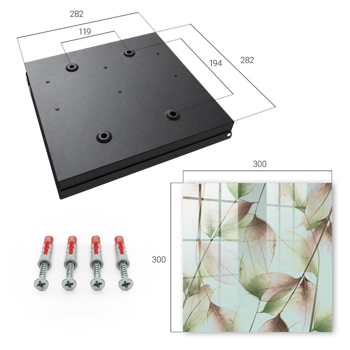SCHLÜSSELBOX Schwarz 30x30 cm- Türöffnung nach rechts - Blätter der Natur - Grün, Metall (30/30/5cm) - TULUP