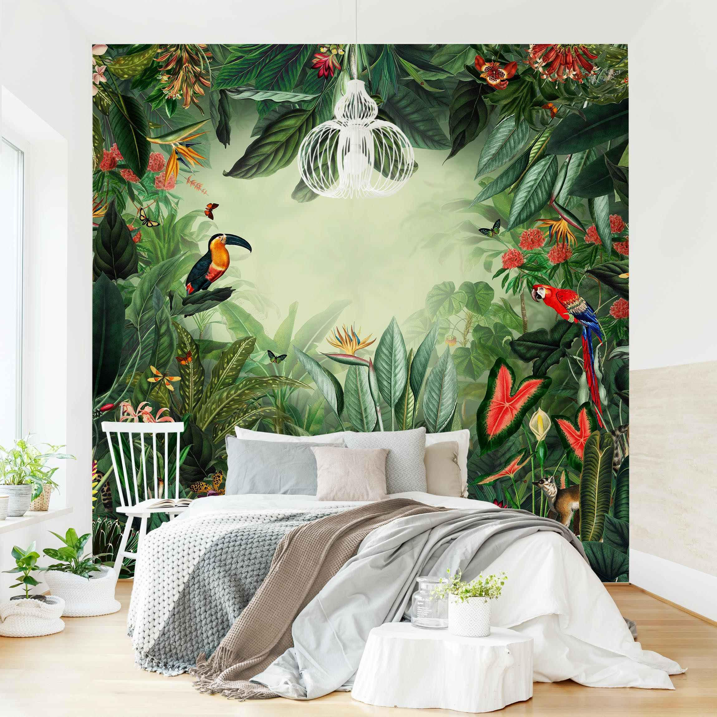 FOTOTAPETE Vintage Bunter Dschungel 240/240 cm - Multicolor, Papier (240/240cm) - Bilderwelten