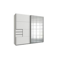KLEIDERSCHRANK Saigon in Weiß und Alu-Griffen mit einer Spiegel Türfront – Schwebetürenschrank 2 türig - 225 cm Breite - Weiß, Holzwerkstoff (80/200/120cm)