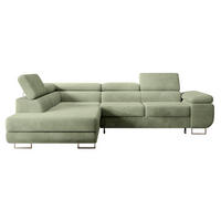 ECKSOFA Stevil Salbeigrün Cordbezug - Salbeigrün/Silberfarben, Textil/Metall (275/203cm) - Selsey