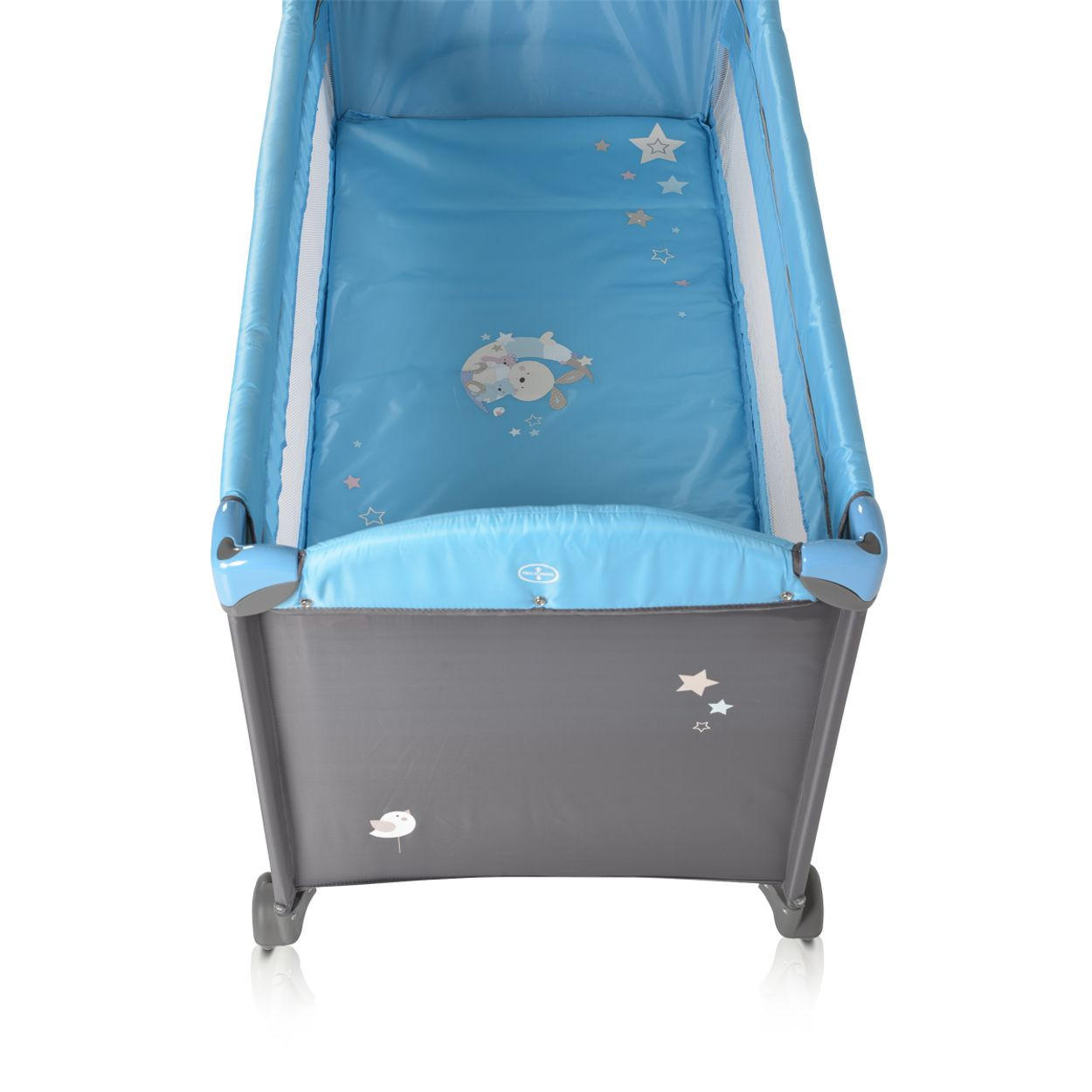 REISEBETT Sleepy Rollen grau-blau Wickelauflage, Matratze, Spielbogen, Seiteneingang - Grau, Kunststoff (60/120cm) - Moni