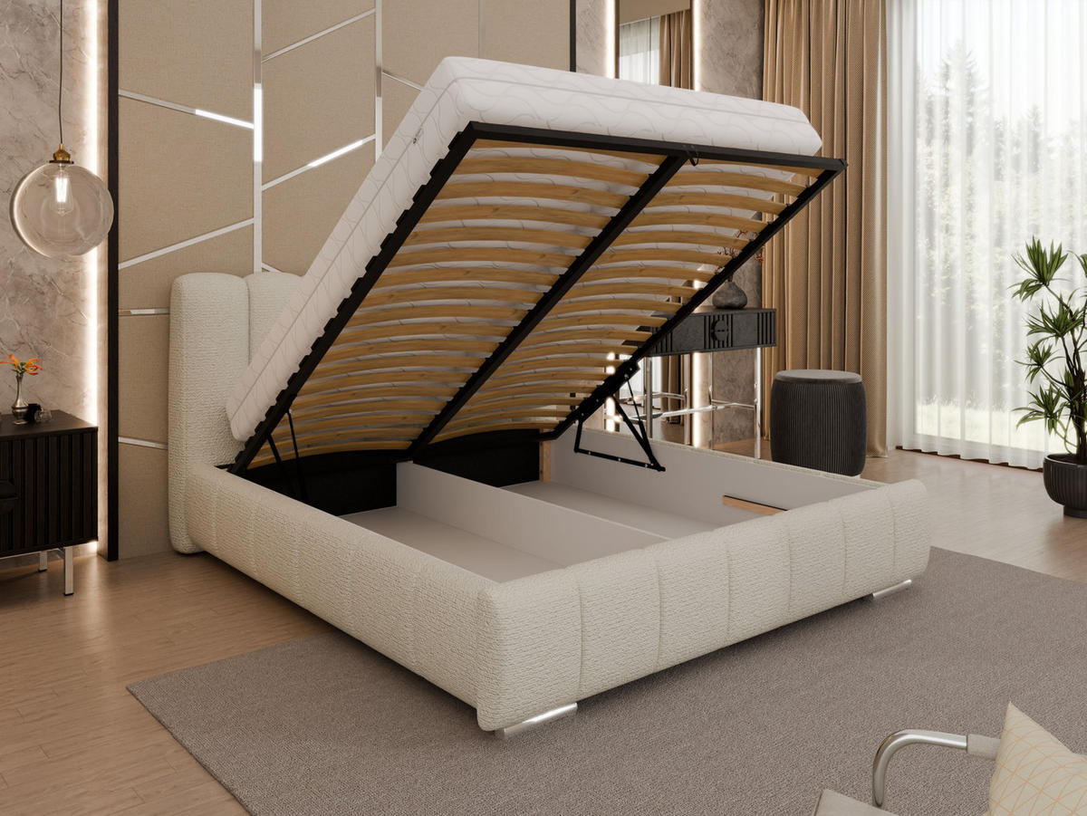 POLSTERBETT Zaira 160x200cm – Elegantes Polsterbett für modernen Wohnstil , Taschenfederkernmatratze Pocket KOKOS (20cm), creme - Creme, Holz (160/200cm) - Panda Möbel
