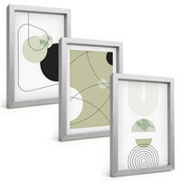 BILDER SET 3er Set - 20x30 cm Silberner Rahmen - Abstrakte Formen und Farben - Silberfarben, Kunststoff (20/30cm) - TULUP