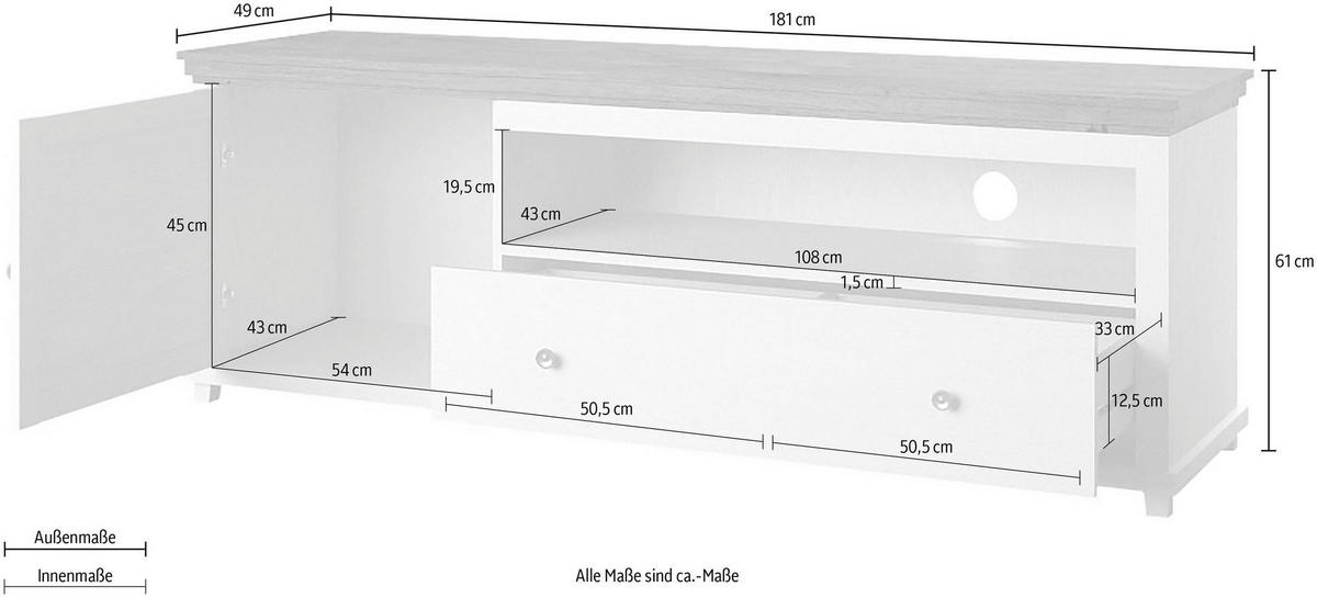 LOWBOARD Elda Grün / Eiche Lefkas 181 / 49 / 61 cm - Grün, Holz/Holzwerkstoff (181/61/49cm) - Feldmann-Wohnen