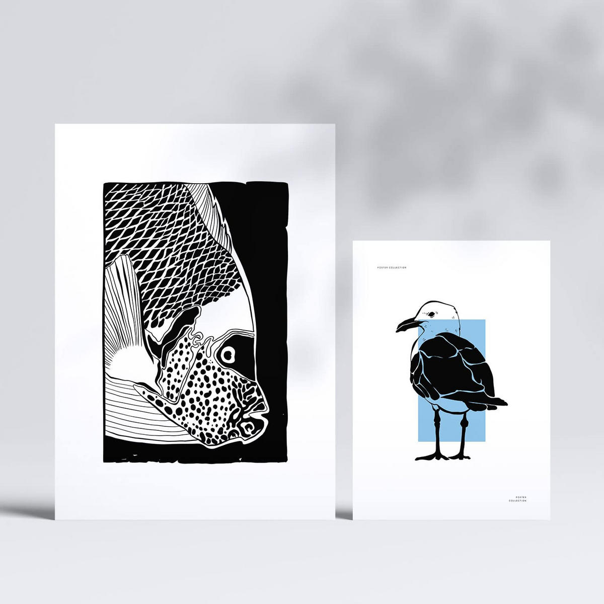 POSTER Set Mit 6 In Schwarzer Tinte Muscheln A3 & A4 Rahmenlos - Klar, Papier (29/3cm) - Nacnic