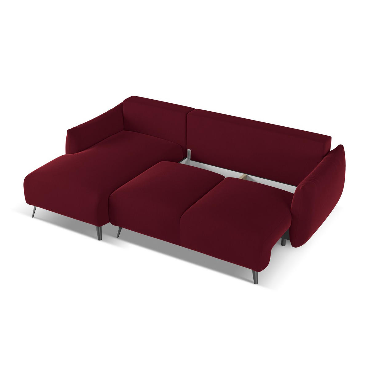 ECKSOFA mit Schlaffunktion Samt Stoff Rot - Bordeaux/Rot, Textil/Metall (162/242cm) - LaMiaSofa