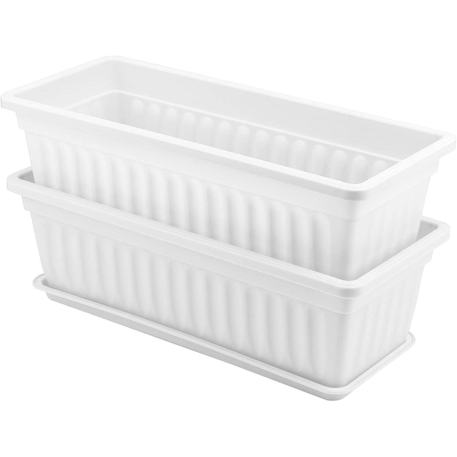 BLUMENKASTEN 4 Stück 43 cm Weiß mit Tabletts und Pflanzenetiketten - Weiß, Kunststoff (19/18/43cm)