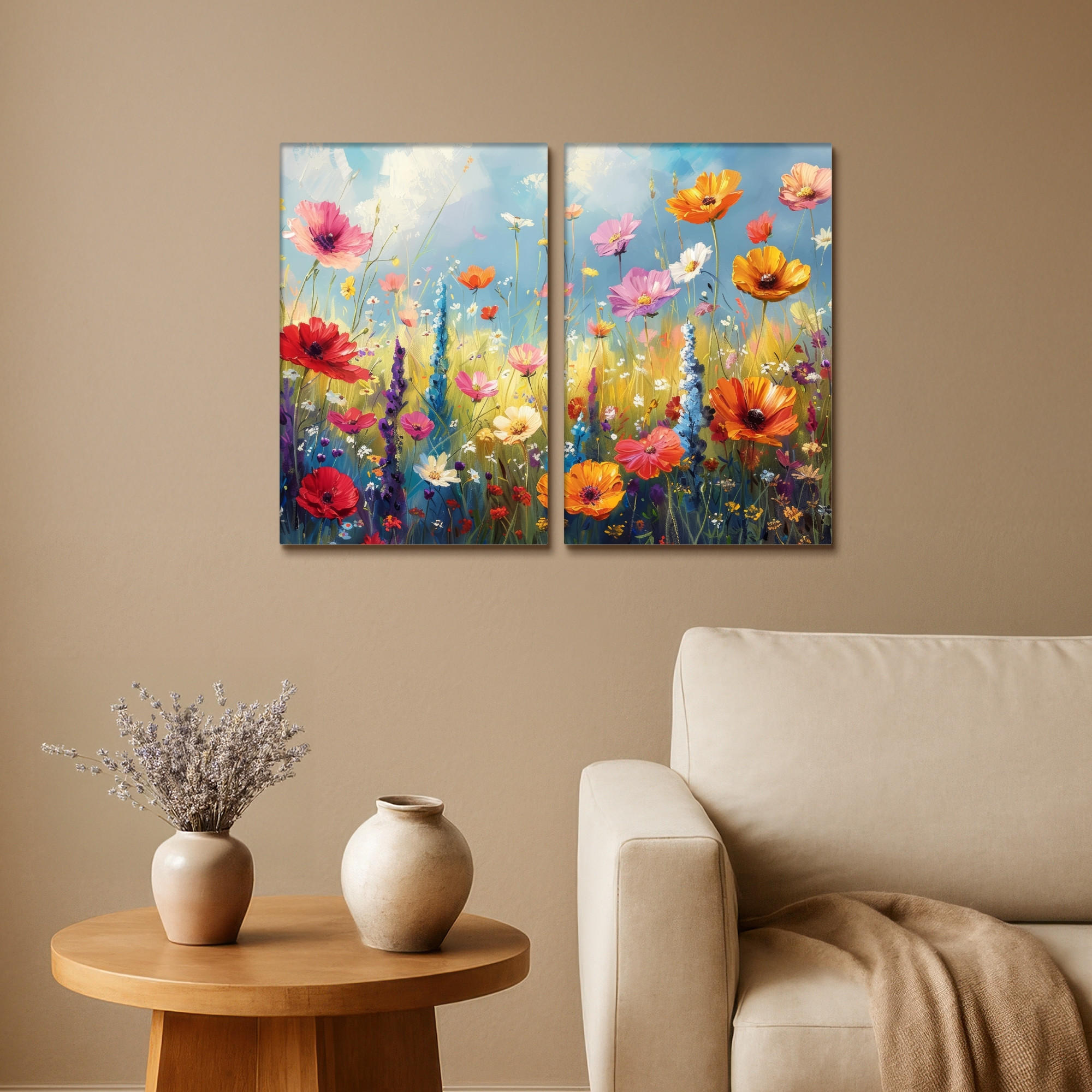 LEINWANDBILD 2er Set Blumen - Frühling - Farbenfroh - Sommerlich 80x60 cm - Orange, Textil (80/60cm) - MuchoWow