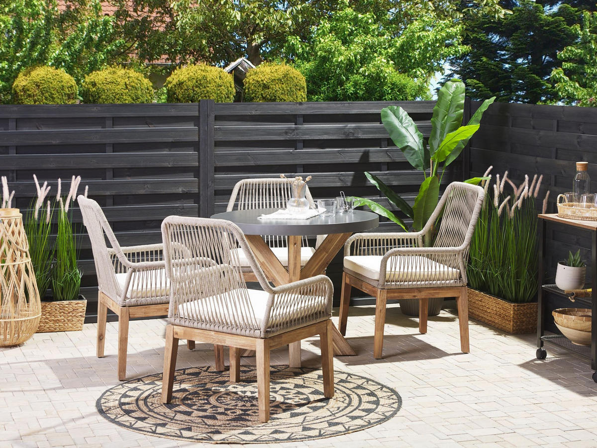 GARTENMÖBEL SET 4-Sitzer Faserzement grau 90 cm beige Olbia - Hellbraun/Beige, Stein - Beliani