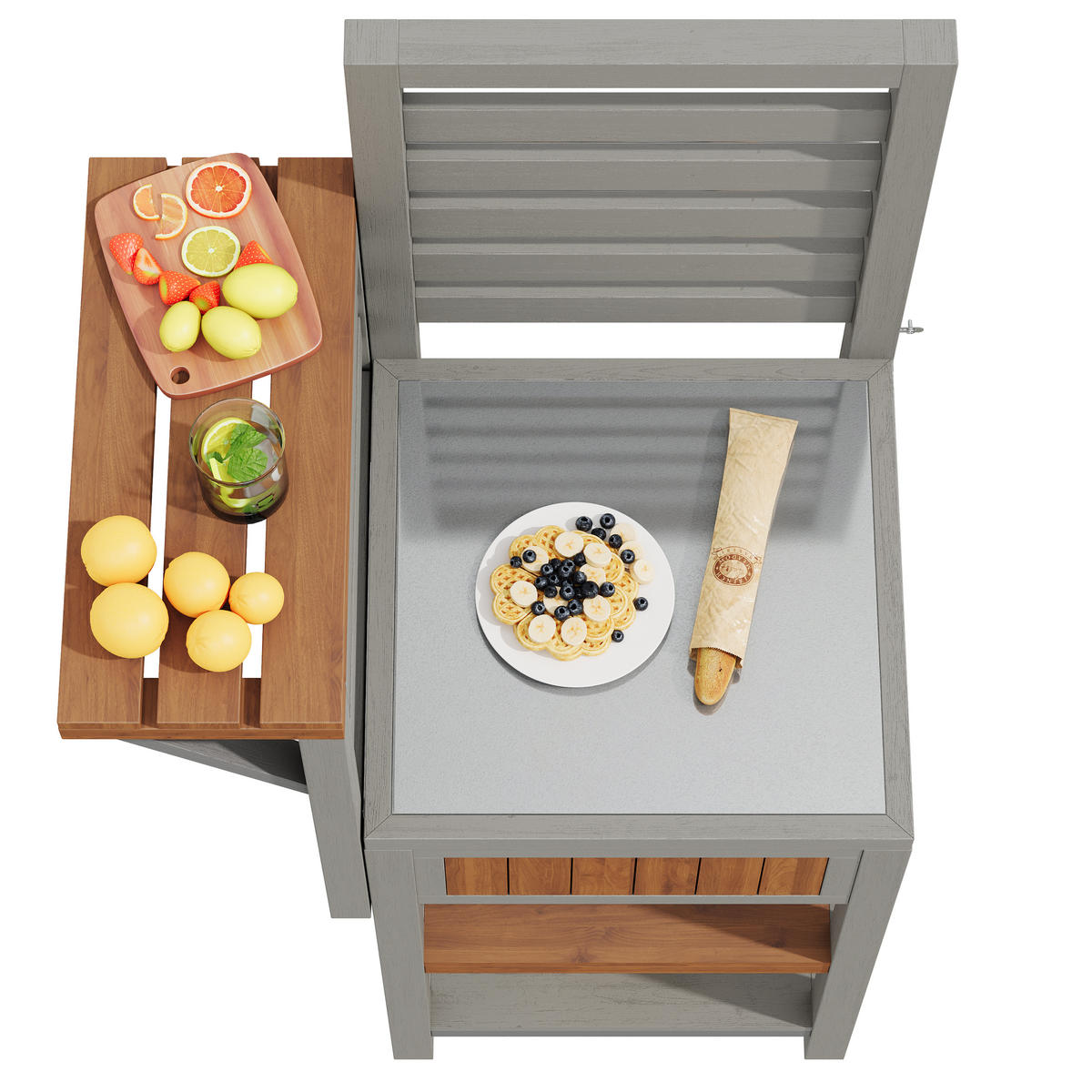 GARTENSCHRANK Holz Edelstahl Outdoor Grillstation Stauraum - Naturfarben, Holz (54/149/74cm) - FLIEKS