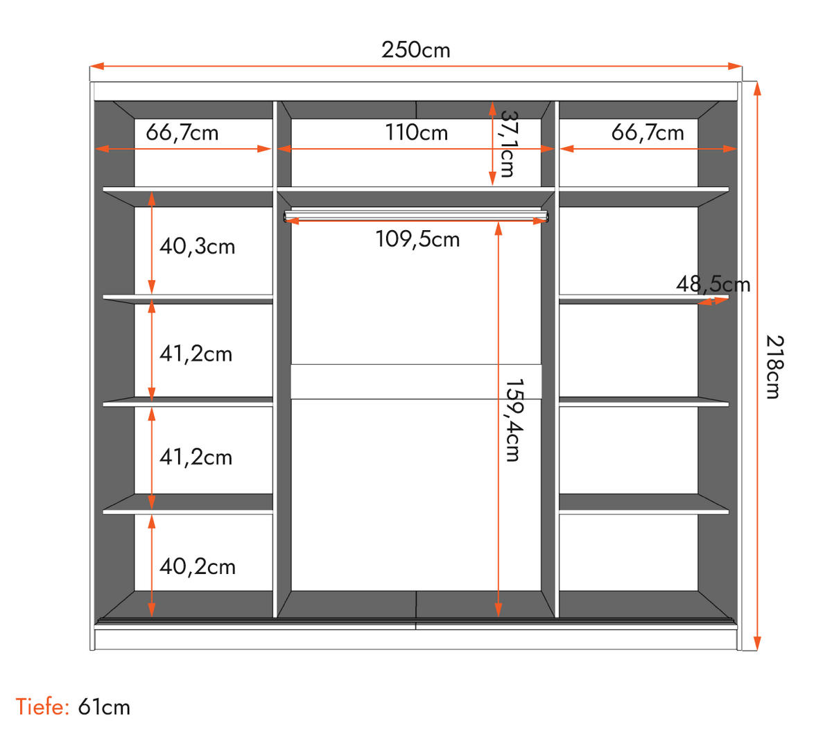 SCHWEBETÜRENSCHRANK ALBA Schwarz/Schwarz + Spiegel, mit LED-Beleuchtung 250cm - Schwarz/Alufarben, Glas/Holzwerkstoff (250/218/61cm) - imoebel24
