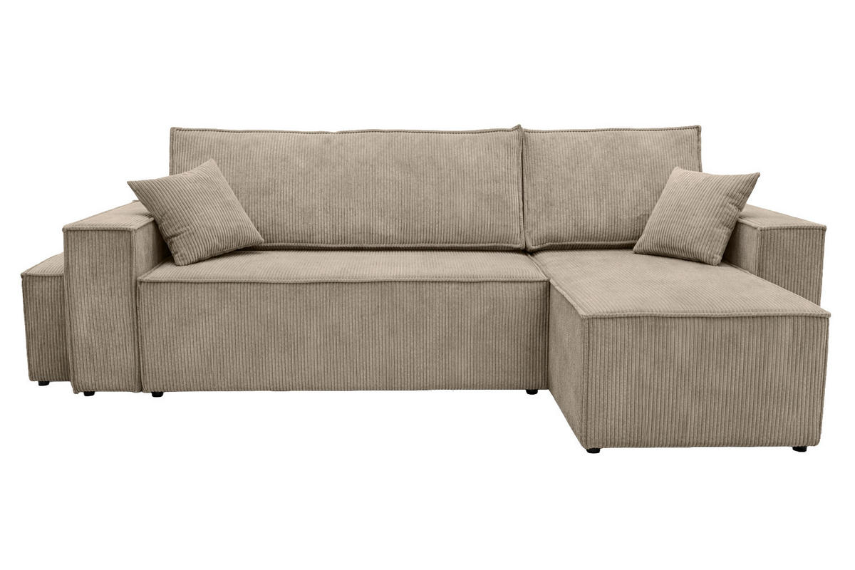 ECKSOFA Mit Schlaffunktion Und Pouf, Cordstoff Poso, Dunkelbeige, Rechts, Best L Mit Pouf - Beige, Holz (244/145cm) - Kaiser Möbel