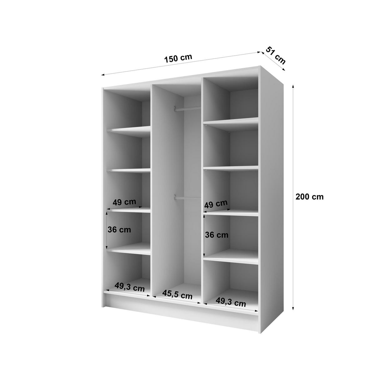 DREHTÜRENSCHRANK BERON 150/200/51 cm Modern Kleiderschrank 3-türig Weiß - Weiß, Holzwerkstoff (150/200/51cm) - MASSENO