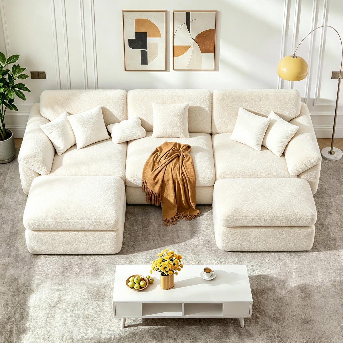 SOFA modular U Form L Form 5 Sitzer Beige - Beige, Metall (142/63/239cm) - Rattantree