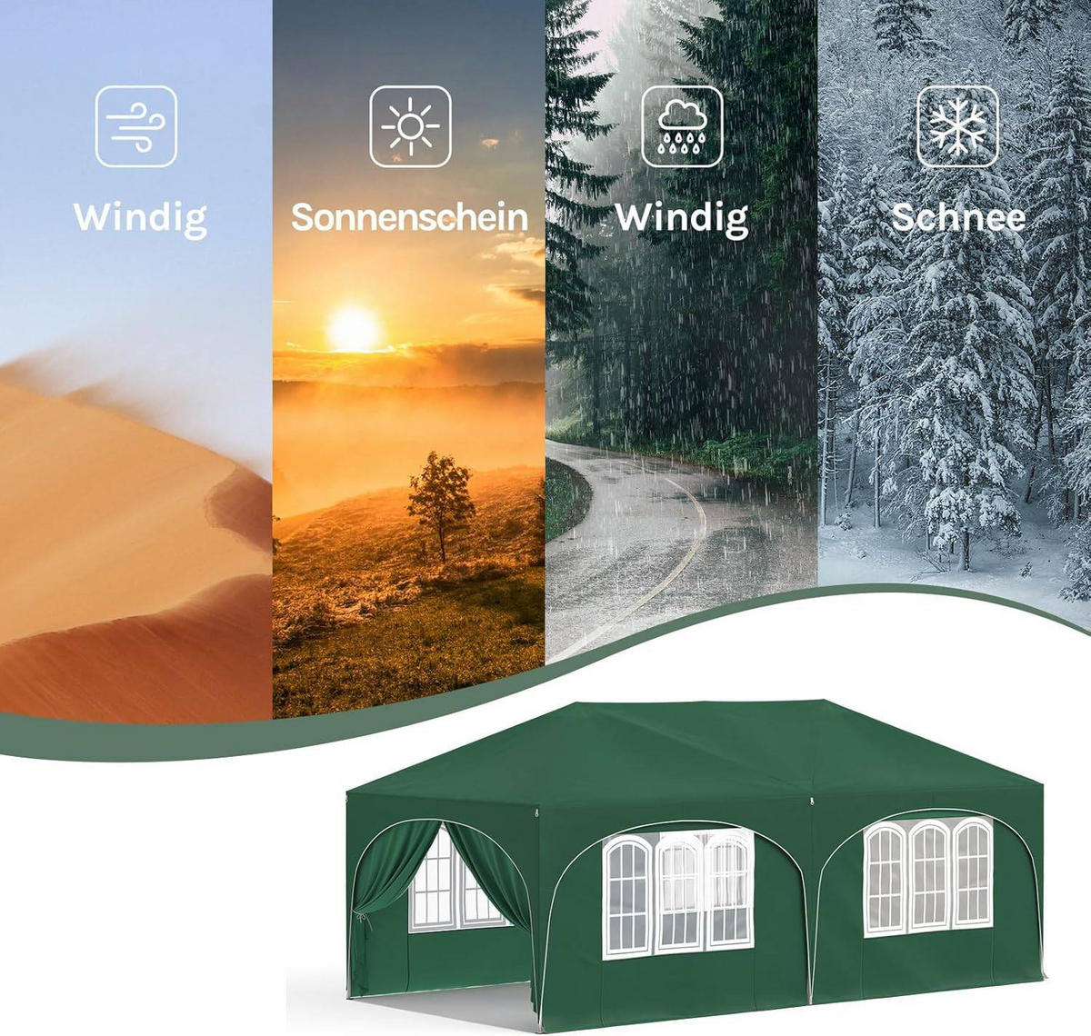 PAVILLON, Faltpavillon 3x6 m, mit 6 Seitenwänden, Grün - Grün, Metall (300/250/600cm) - Woltu