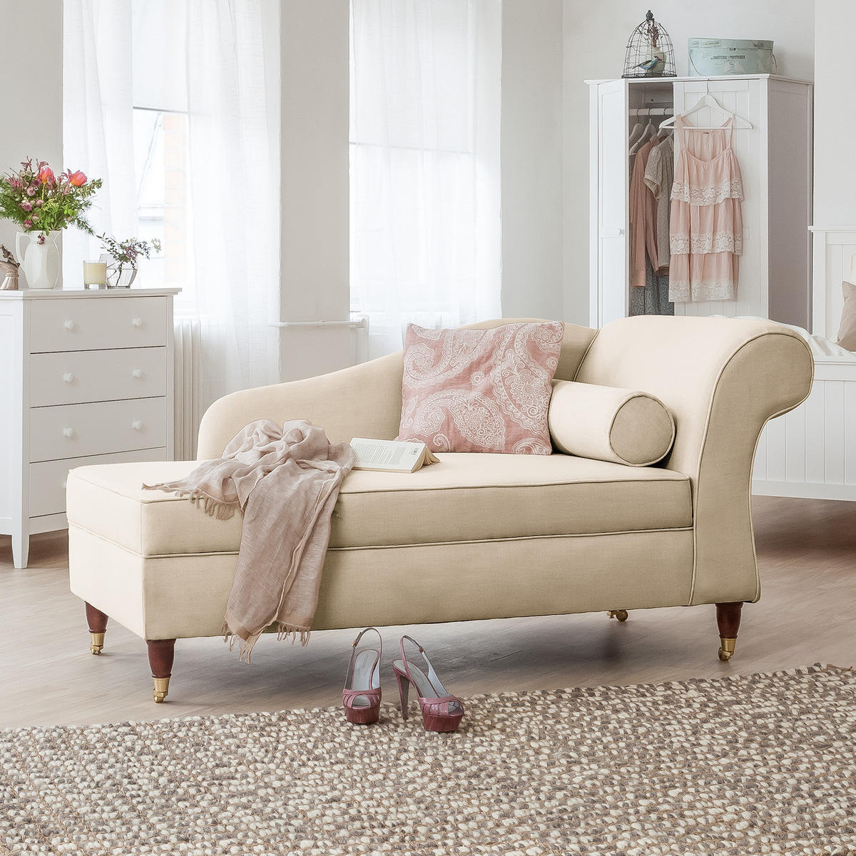 RECAMIERE - Webstoff - Beige, Textil (166/80/77cm) - home24