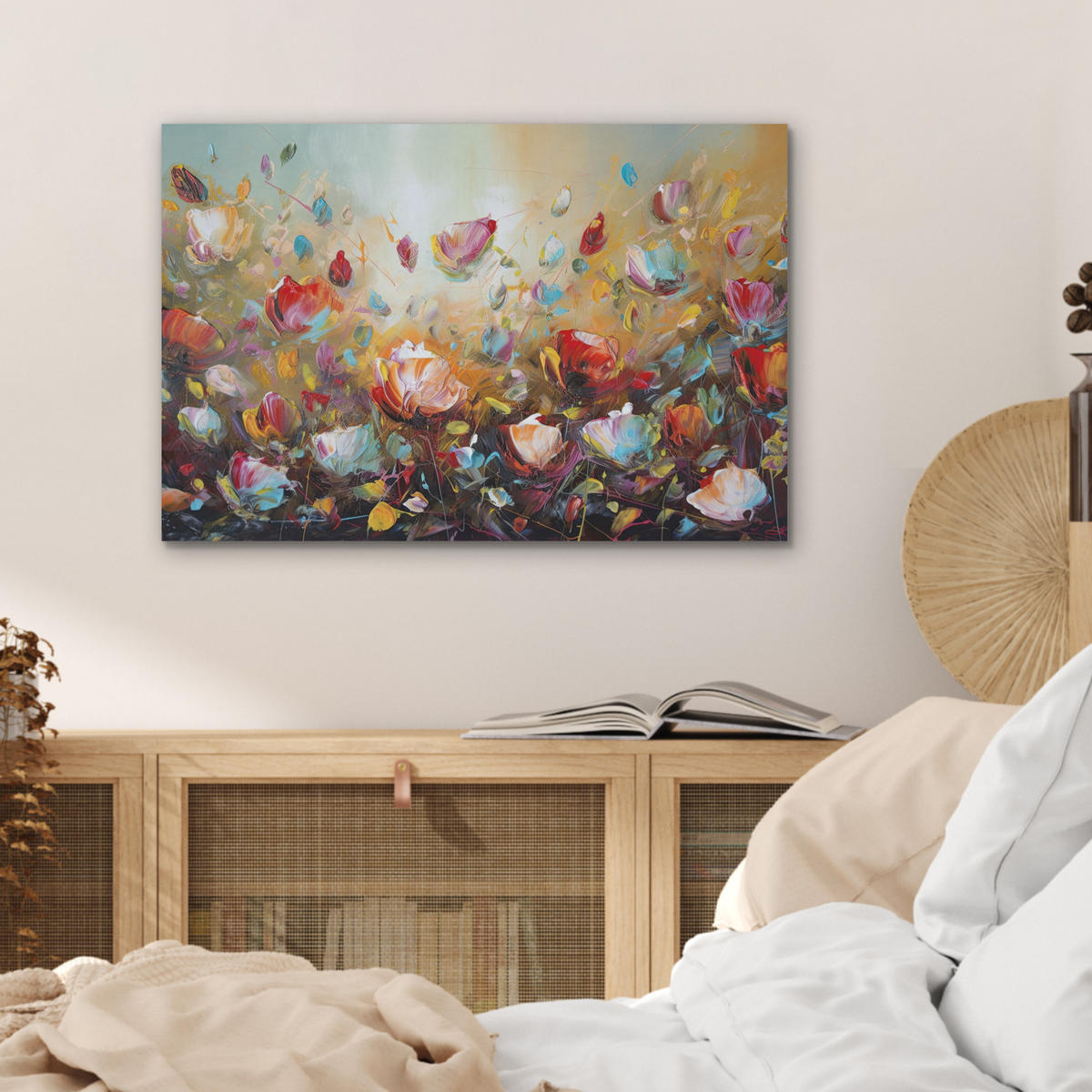 AKUSTIKBILD Blumen - Kunst - Natur - Ölgemälde Wanddeko 70x50 cm - Multicolor, Kunststoff (70/50/0.9cm) - MuchoWow