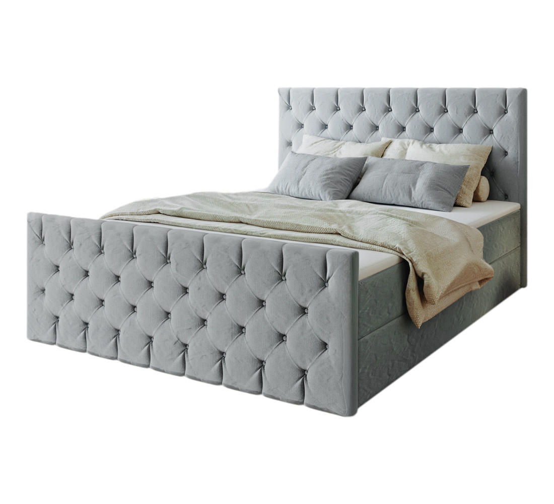KONTINENTALBETT Mars Mit Bettkasten Stoff Riviera Silber 180x200 cm - Silberfarben, Holz (180/200cm) - Kaiser Möbel