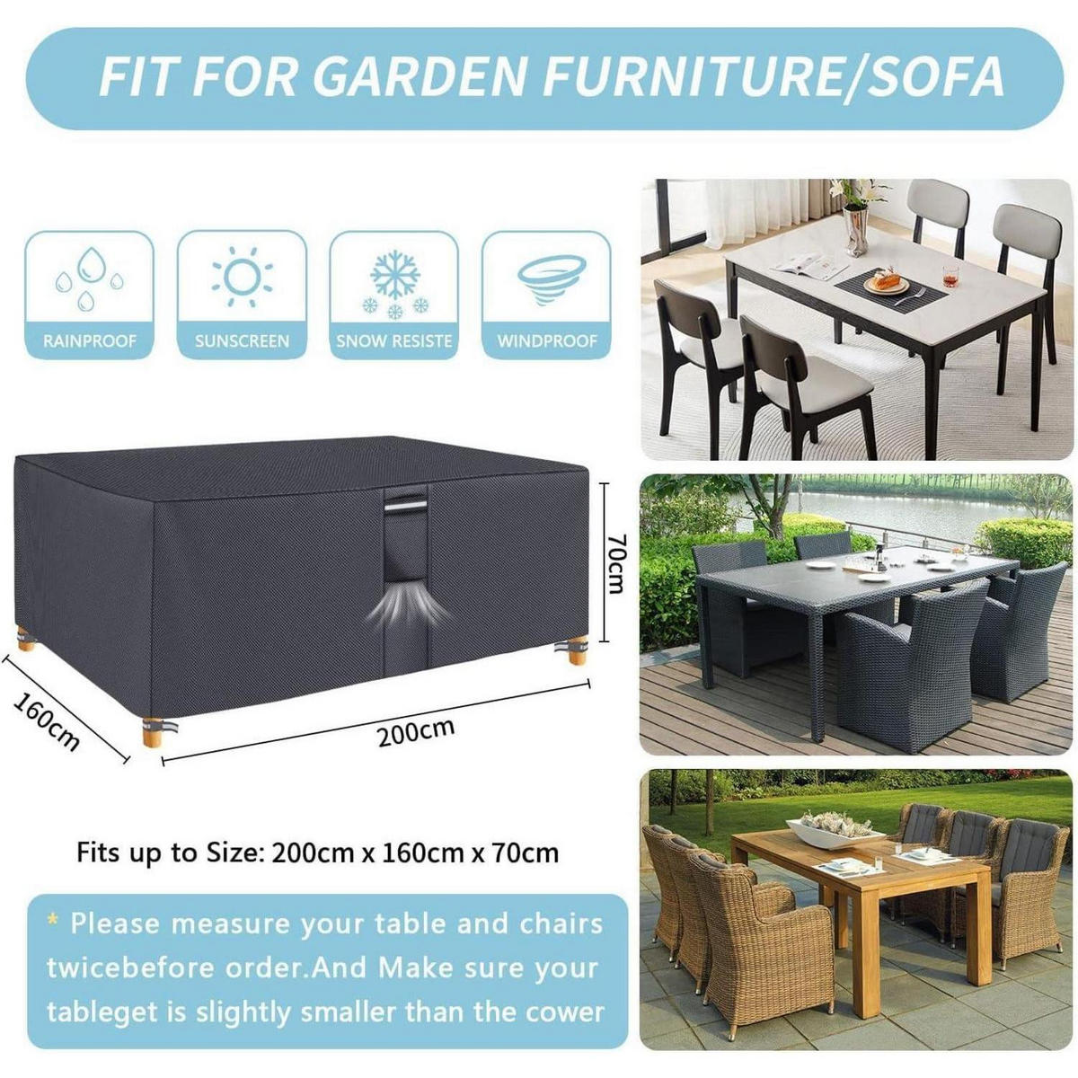 TERRASSENTISCHABDECKUNG Grau 200 x 160 x 70 cm - Grau, Kunststoff (200/71/160cm)