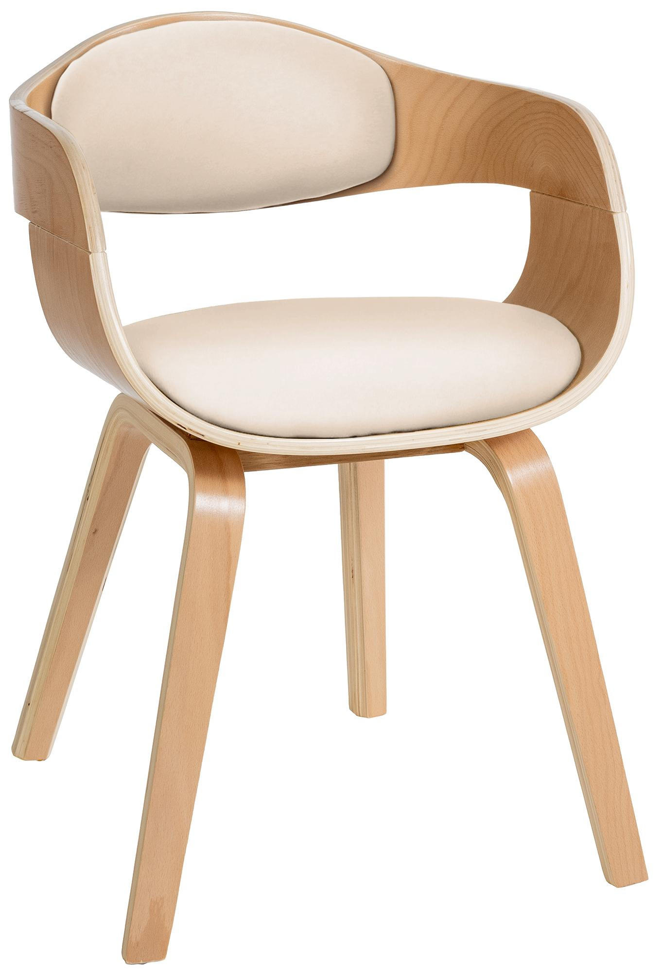 ARMLEHNENSTUHL Lederlook Natura/Creme - Eukalyptusholzfarben/Creme, Holz/Textil (49/73/46cm) - CLP