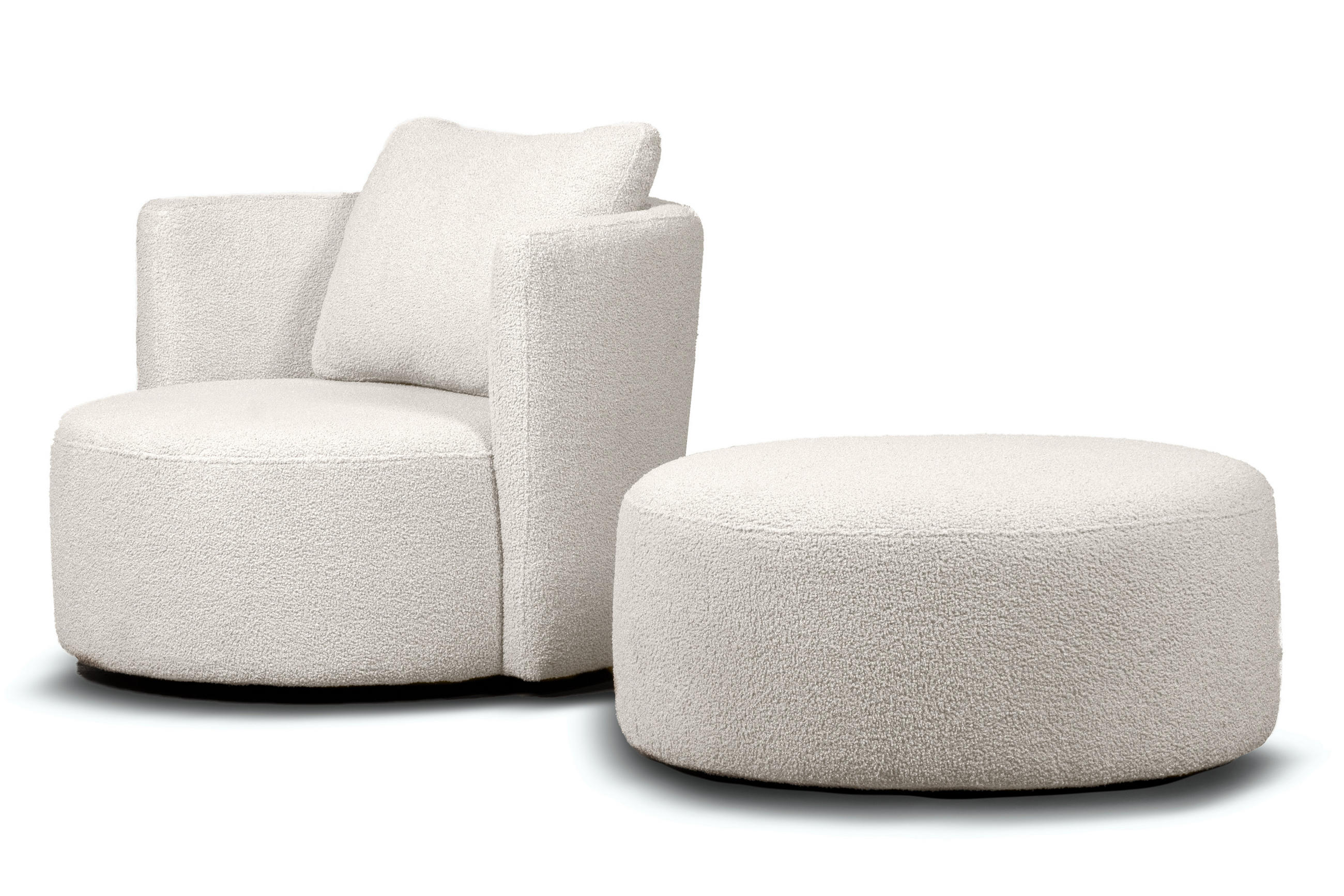 DREHSESSEL-SET RAGGI inkl. Sitzhocker, Boucle, Weiß - Weiß, Textil (92/75/80cm) - KONSIMO®